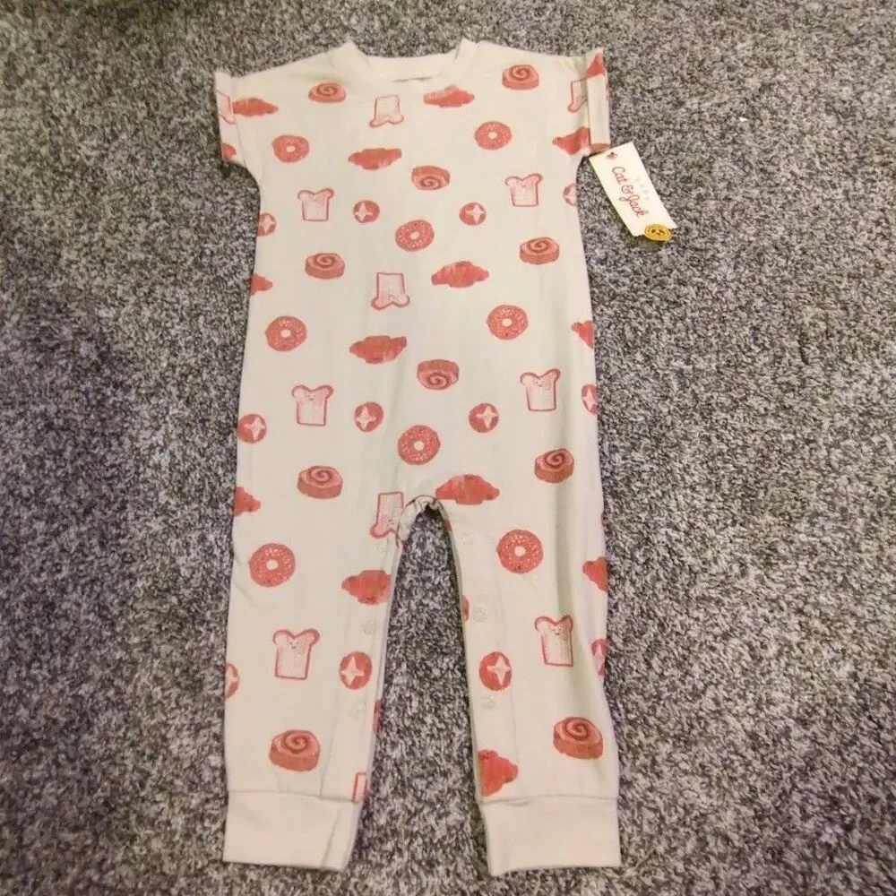 NEW Baby Cat & Jack Romper 12 Months Donuts Cinamon Rolls